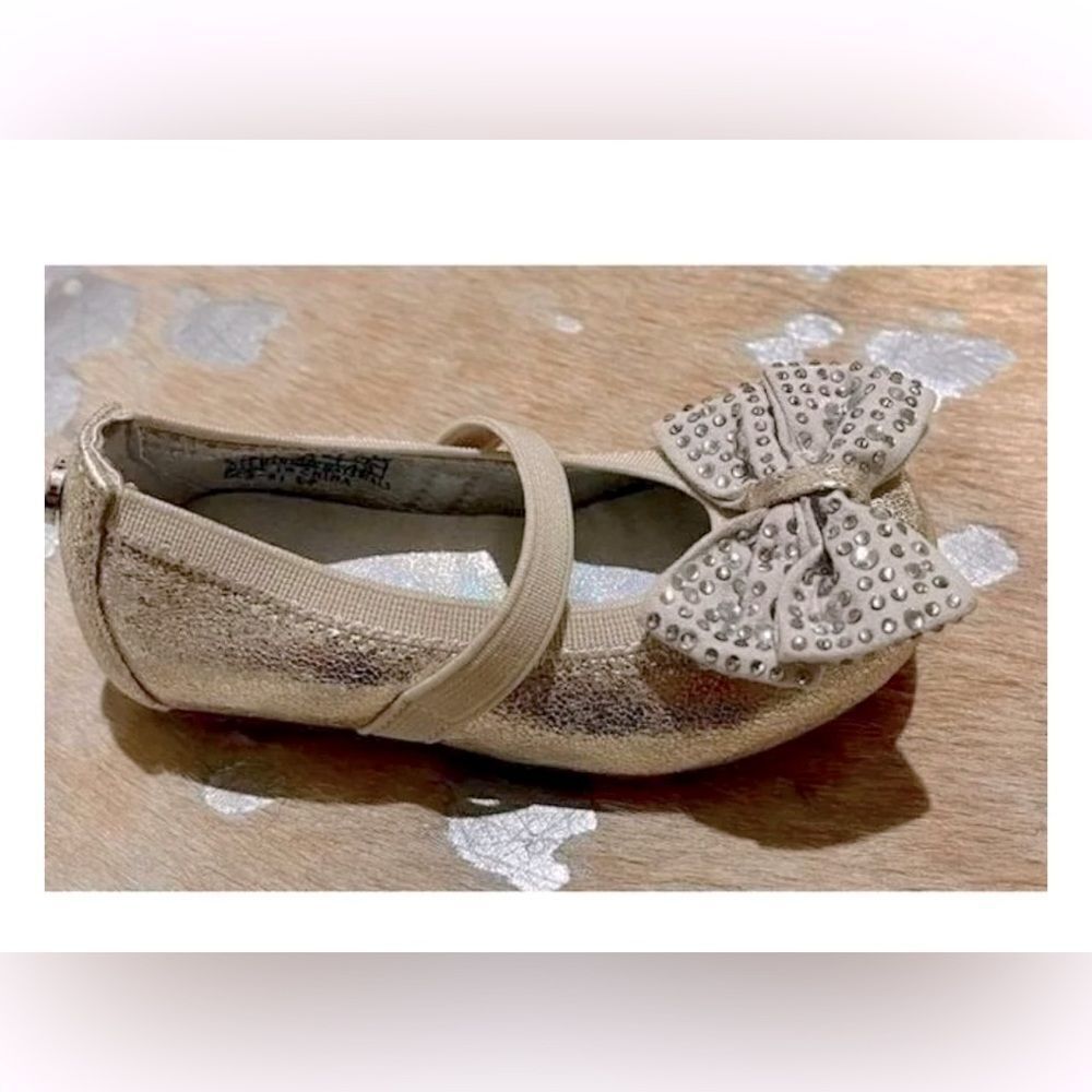 Stuart Weitzman Mary Jane Flats, Gold Glitter Bow Flats, New, Toddler Girl